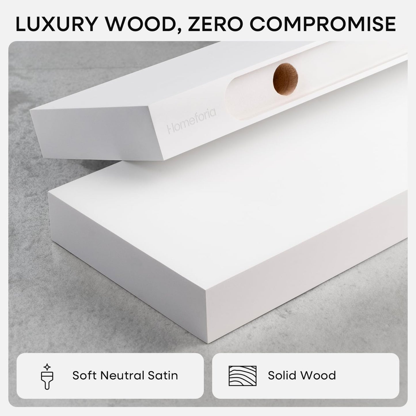 Homeforia White Floating Shelves 24 inch, High End Solid Real Wood 24inch Bathroom Floating Shelf for Wall Mounted, White Wooden 24in Floating Shelves, Heavy Duty Bracket, 24 X 6.5 X 1.75 in, Set of 3
