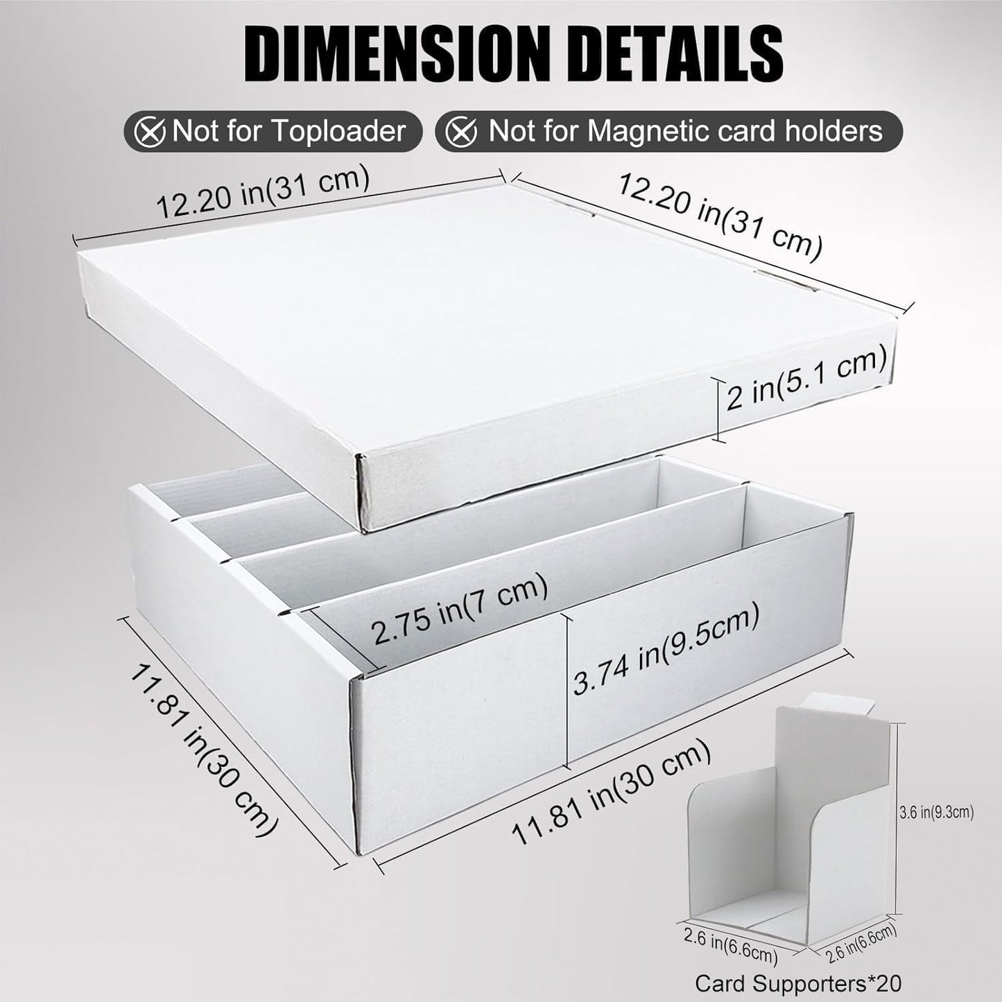 Trading Card Storage Box with 4 Cards Stoppers, 3200 Count Cardboard Storage Box for Sports, Tcg, Mtg, Standard Card, Bulk Collectible Trading Cards (1-Pack)
