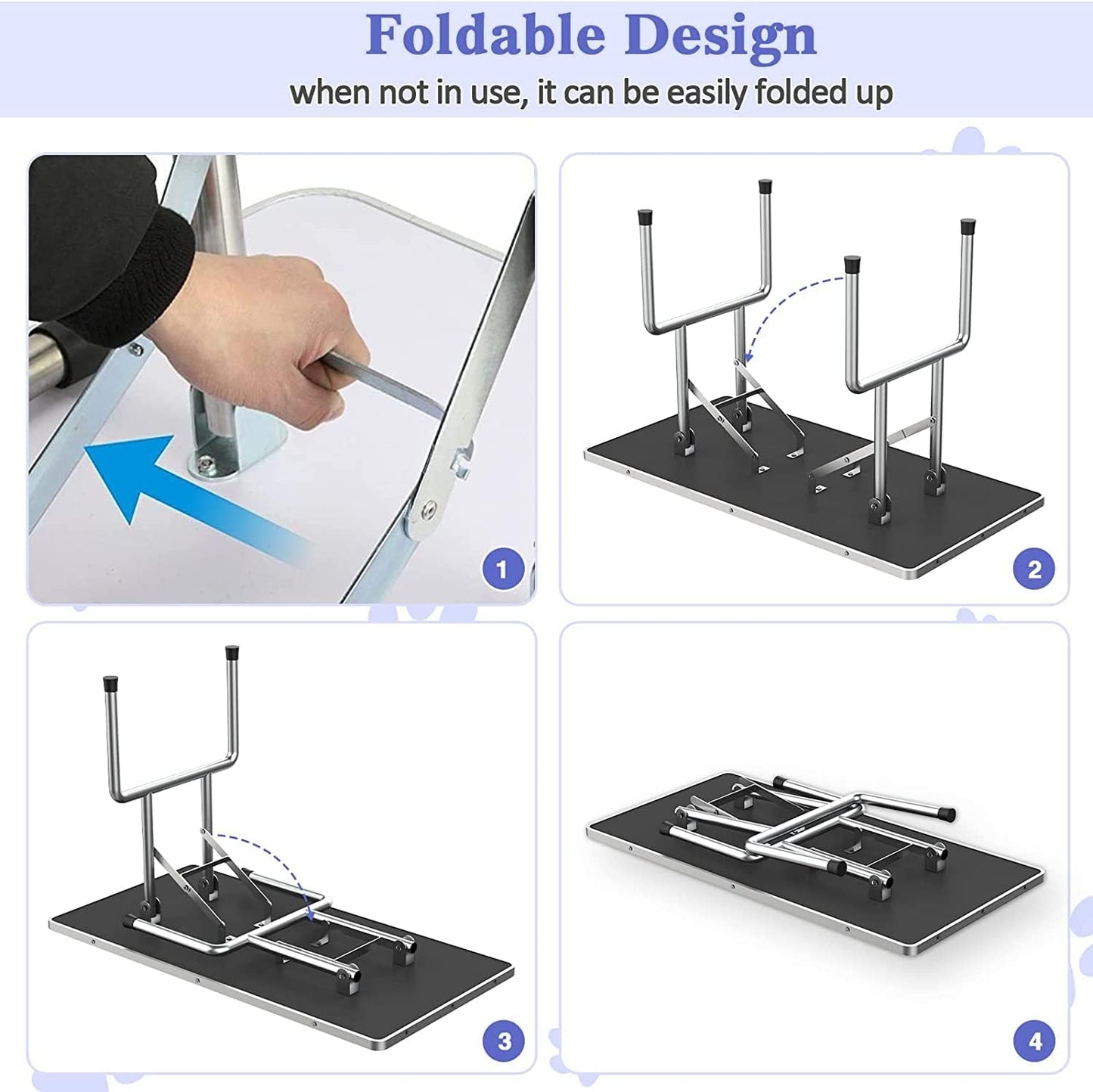 46" Dog Grooming Table Foldable Pet Grooming Tables with Adjustable Arm Noose Storage Mesh Tray Maximum Capacity Up to 330lbs Blue