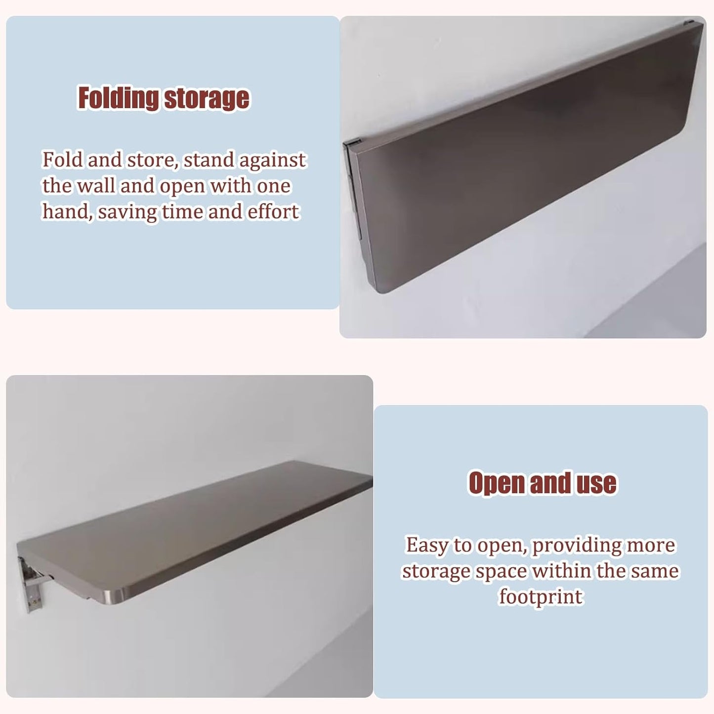 304 Stainless Steel Folding Wall Shelf Wall Mount Kitchen Storage Shelves Rounded Corners Food-Grade Folding Table Thickened Bracket for Laundry Room Garage Restaurant.(60x30cm/23.6x11.8in)