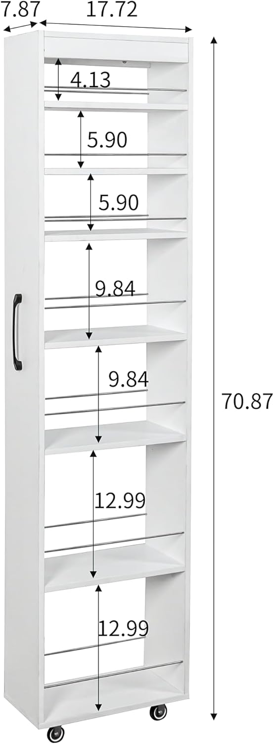 Slim Rolling Storage Cart with Wheels, 7 Tier Mobile Shelving Unit Organizer, Skinny Shelf Spice Rack, Slim Kitchen Cart for Pantry, Laundry, and Narrow Places(7.8 in)