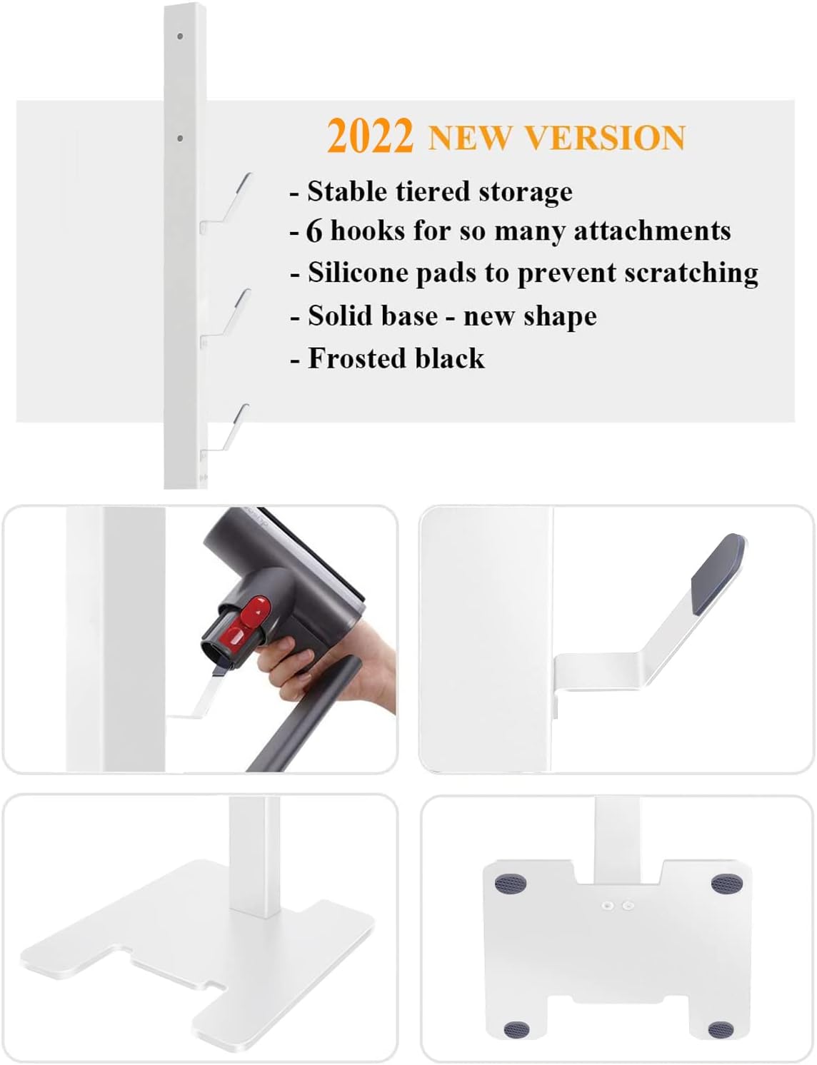 Storage-Stand-Docking-Station-Holder Compatible with V15 Detect V11 V10 V8 V7 V6 Cordless Vacuum Cleaners, Stable Metal Organizer Rack(White, 6 Hooks)
