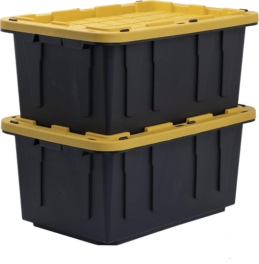 BLACK & YELLOW, 17-Gallon Heavy Duty Tough Storage Container & Snap-Tight Lid, (12.5H x 18W x 26.9D), Weather-Resistant Design and Stackable Organization Tote [2 Pack]