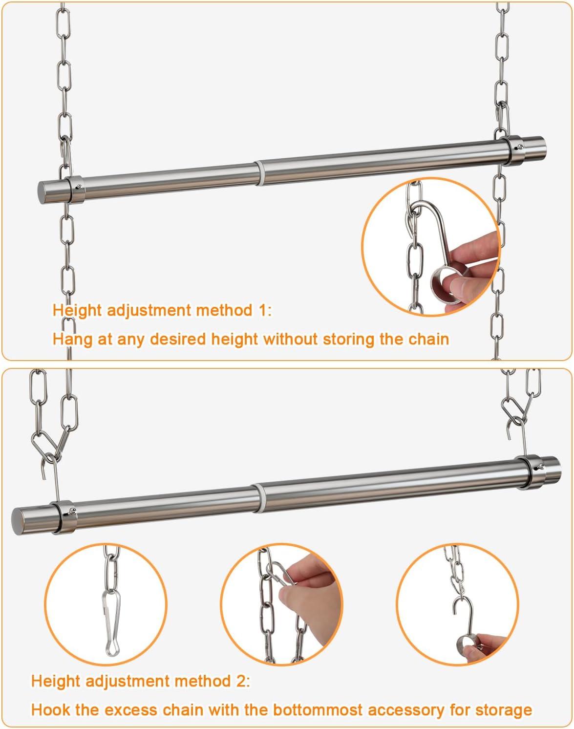 Hanging Closet Rod, Adjustable Width and Height Closet Rods Extender, 17-40inch Heavy-Duty Stainless Steel Bar, Space-Saving Closet Rod Hanging Clothes, 1Pack(Silver)