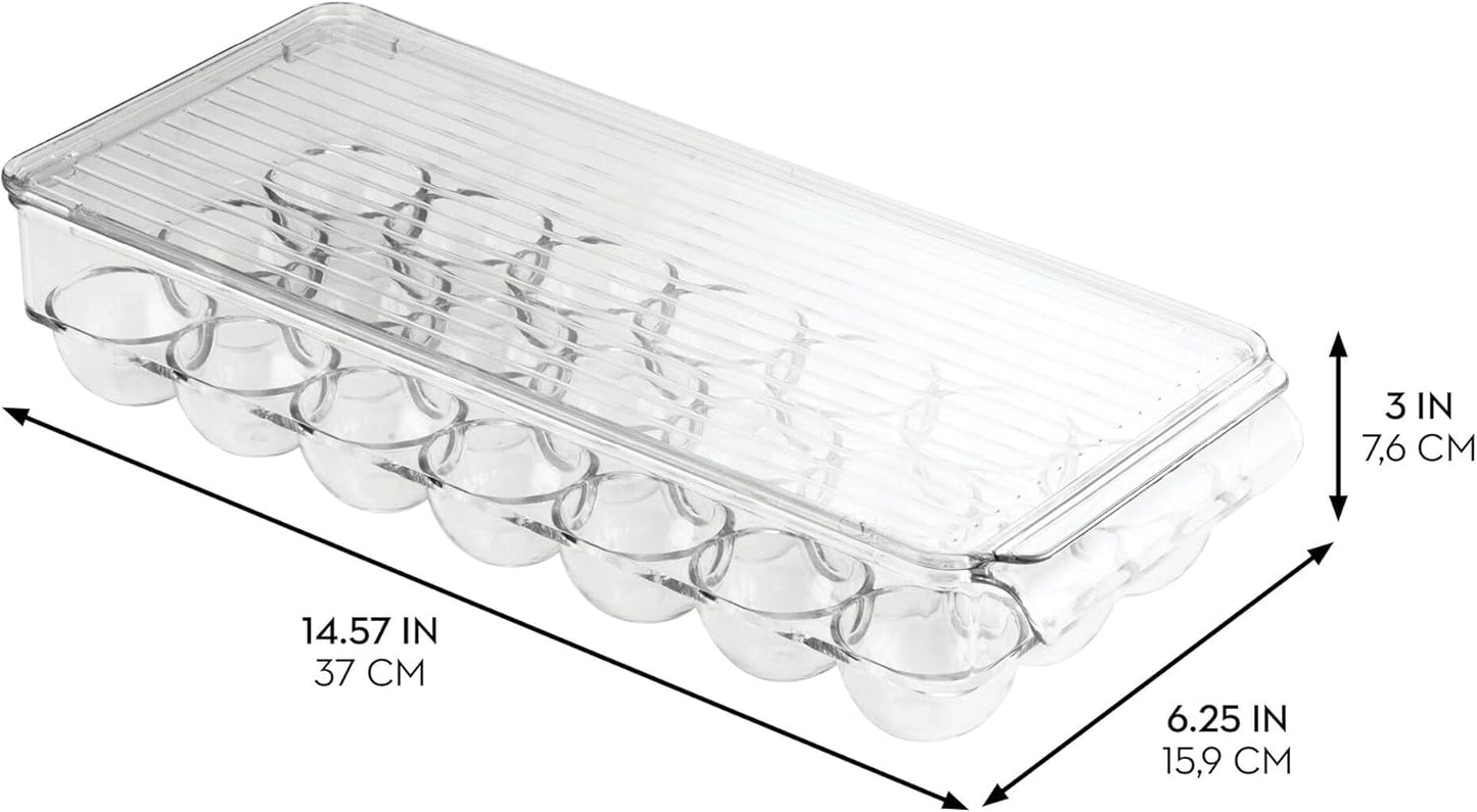 iDesign Clear Plastic Egg Holder for Fridge with Lid - 21 Egg Storage Container Organizer Bin, 2-Pack