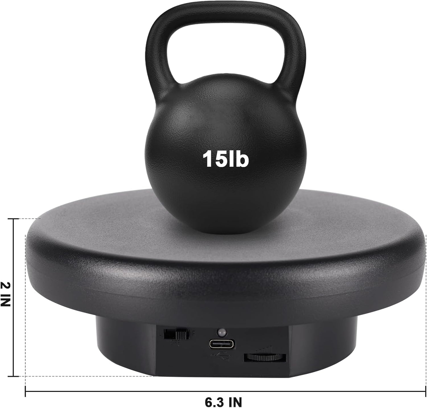 360° Electric Rotating Platform with Type-C Cable, 6.3in / 15lb Motorized Rotating Display for Jewelry Photography Products Live Show Video shoot, Mushroom Rotating Stand for 3D Model Cake Black
