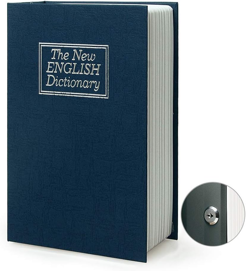 Diversion Book Safe Storage Box (9.5"×6"×2.2"), Dictionary Secret Safe Can with Security Key Lock, Diversion Book Hidden Safe (Blue dictionary,Key)
