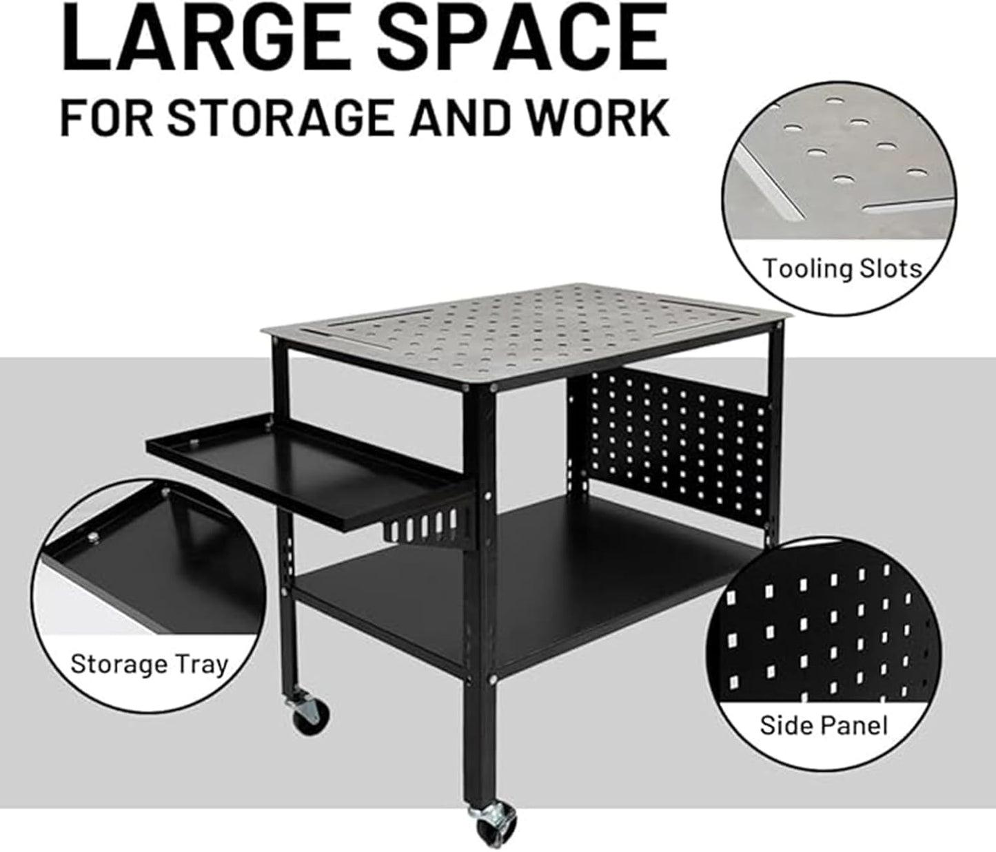 Welding Table 36''x24'' Portable Steel Cart, 1200 lbs Load Capacity Welding Workbench Table Welding Table Top with 5/8" Holes and Adjustable Wheels, Welding Cart for Welding Sawing
