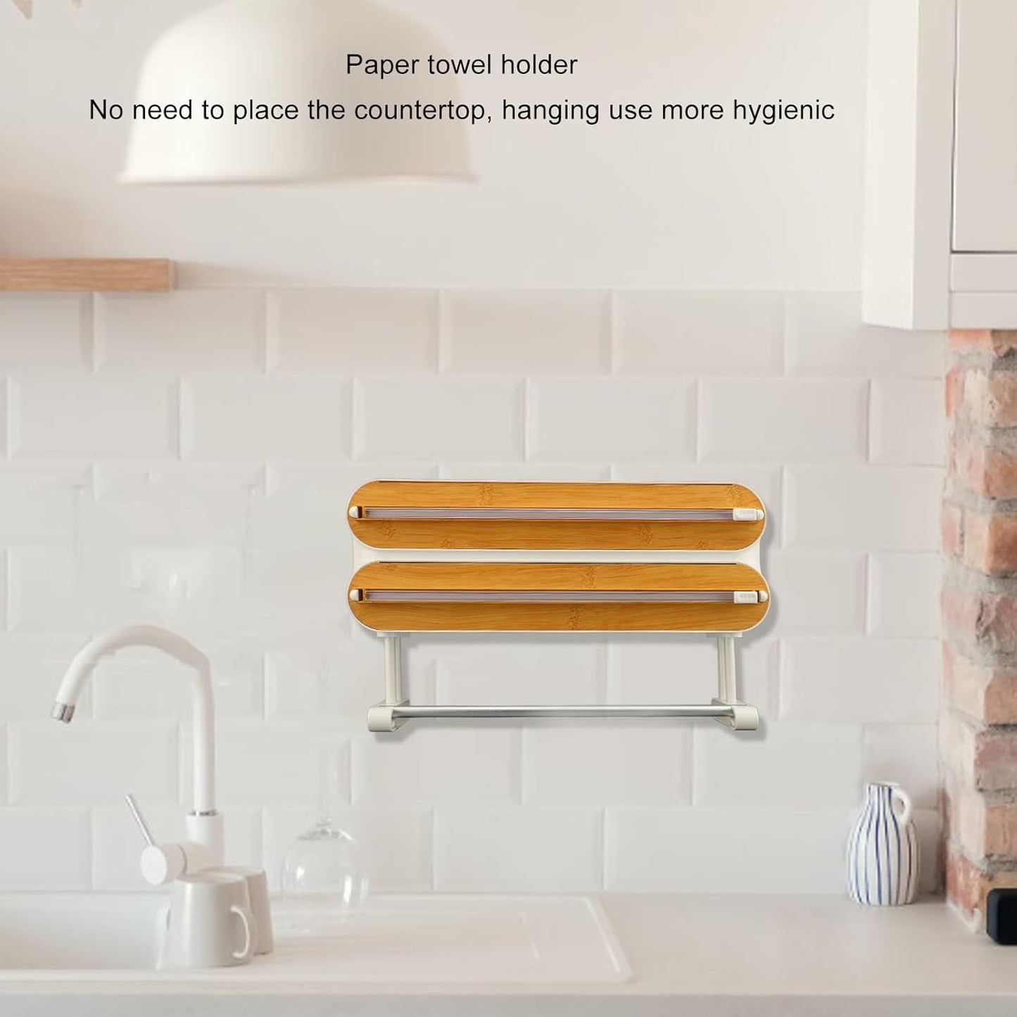 3 in 1 Plastic Wrap Dispenser, Wall Mounted Magnetic Kitchen Organizer with 2 Slots and Hidden Blades, for Aluminum Foil Wax Paper Cling Wrap Storage