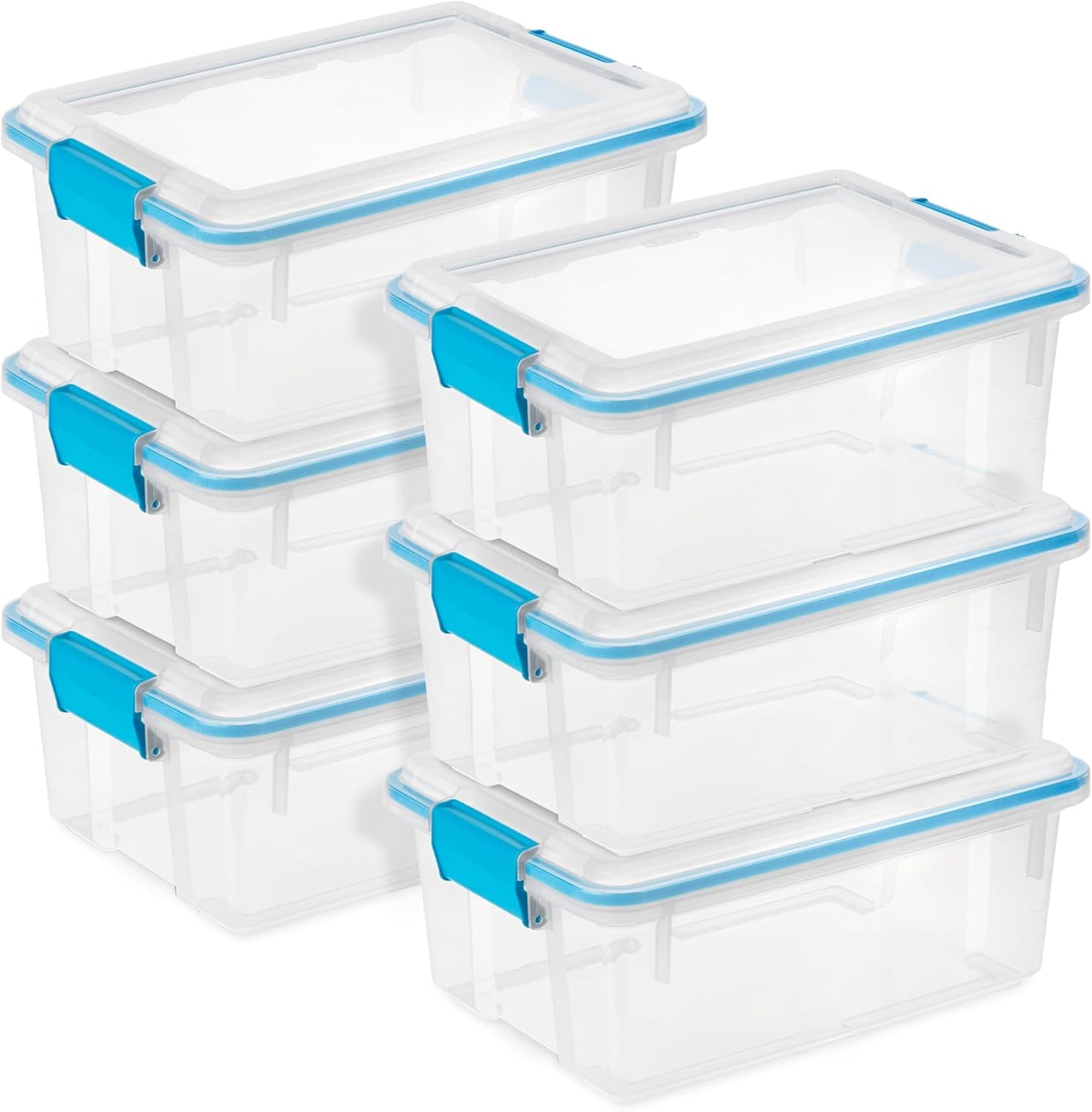 Sterilite 6-Pack Gasket Box, Weather-Resistant Storage Bins with Latching Lids, 12 Quart - Heavy-Duty Organizing Containers for Closet, Bathroom, and Office