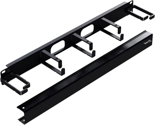 ICC 1U Ring Cable Manager Panel with Cover, Metal, 3" D-Rings, Horizontal and Vertical Cable Management, Rackmount for 19” Network Racks, Black, Single Pack
