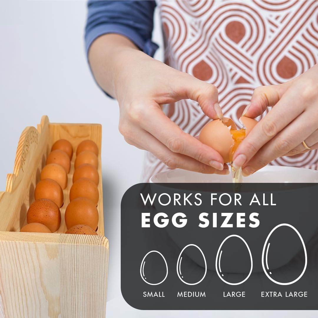 Natural Wood Premium Pine Wooden Egg Holder 2-Tier Durable 24-Egg Storage Solution Ideal for Modern and Rustic Kitchen Fresh Eggs