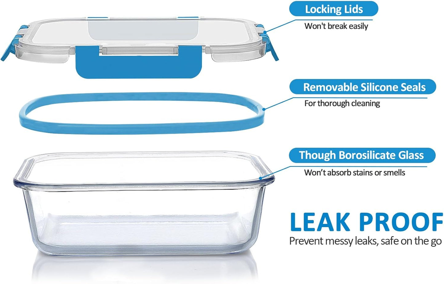M MCIRCO 24-Piece Glass Food Storage Containers with Upgraded Snap Locking Lids,Glass Meal Prep Containers Set - Airtight Lunch Containers, Microwave, Oven, Freezer and Dishwasher, Blue