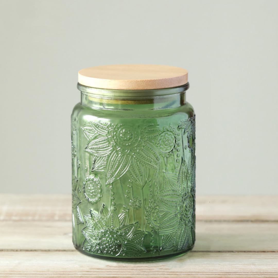 ANSQU Set of 2 Glass Jars with Lids, 23.7 FL OZ Vintage Glass Storage Jars, Cookie Jar Sugar Container for Kitchen Counter, Pantry, Candy Jar with Lid (Green, 2Pack)