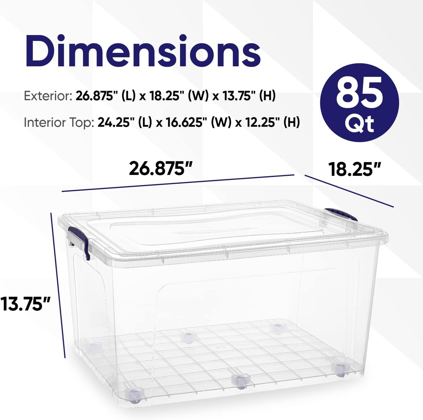 Superio Storage Bins with Lids- Clear Boxes for Organizing, Stackable Plastic Containers- BPA Free, Non-Toxic, Odor Free, Organizer for Home, Office, Dorm (6 Pack, 85 Qt (Wheeled))
