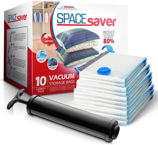 10-Pack Variety Vacuum Storage Bags for Comforters, Blankets & Clothes – Vacuum Sealed Compression Bags with Hand Pump – Space Saver Storage Bags for Bedding,Travel & Organization (2S, 2M, 3L & 3XL)
