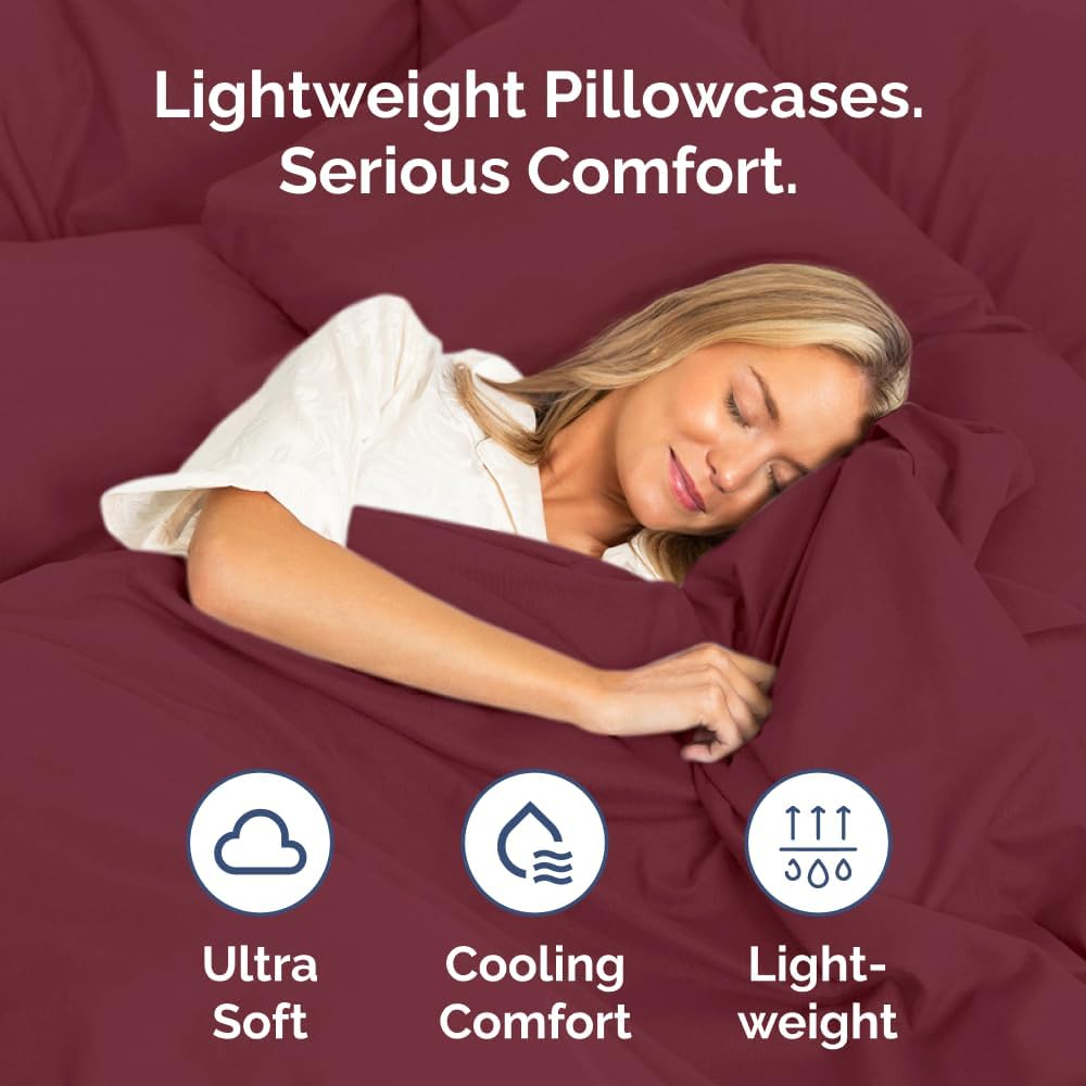 Standard Pillow Cases - 4 Pack - Super Soft Pillowcase Covers - Envelope Enclosure - Hotel Quality Pillow Protectors - Wrinkle Free, Shrink & Stain Resistant - Machine Washable - 20" x 26" (Burgundy)