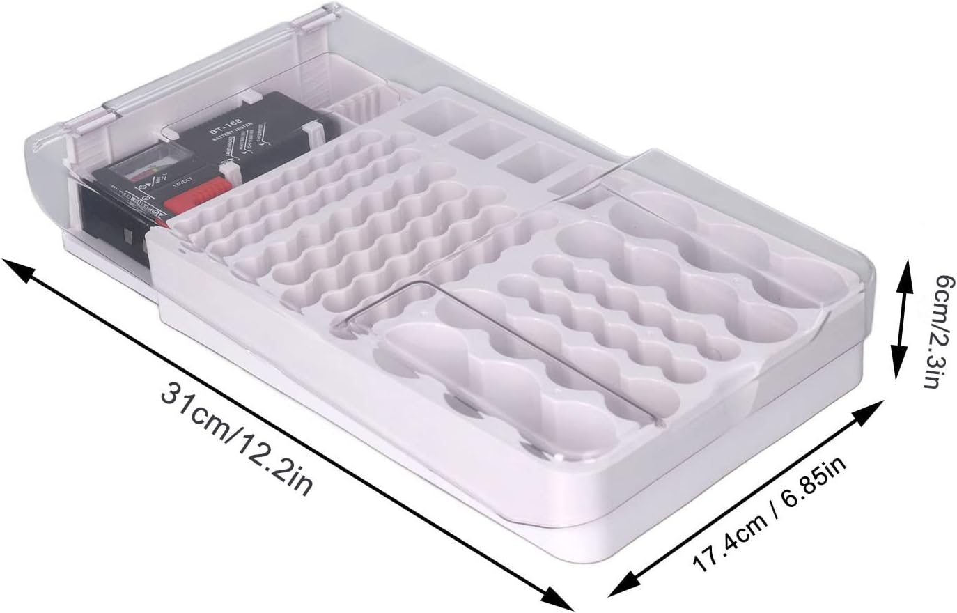 Battery Organizer Storage Box, with Capacity Test Instrument Soft Padding Battery Storage Case Holder