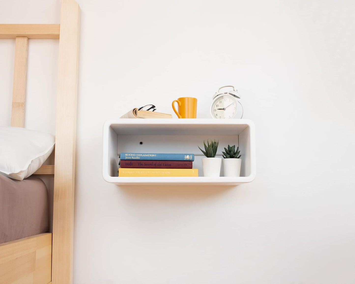 Floating Nightstand Wooden, Bedside Table, Nightstand Shelf, Handmade, Wall Mounted Bedside Shelf, Minimalist and Unique Style (White)