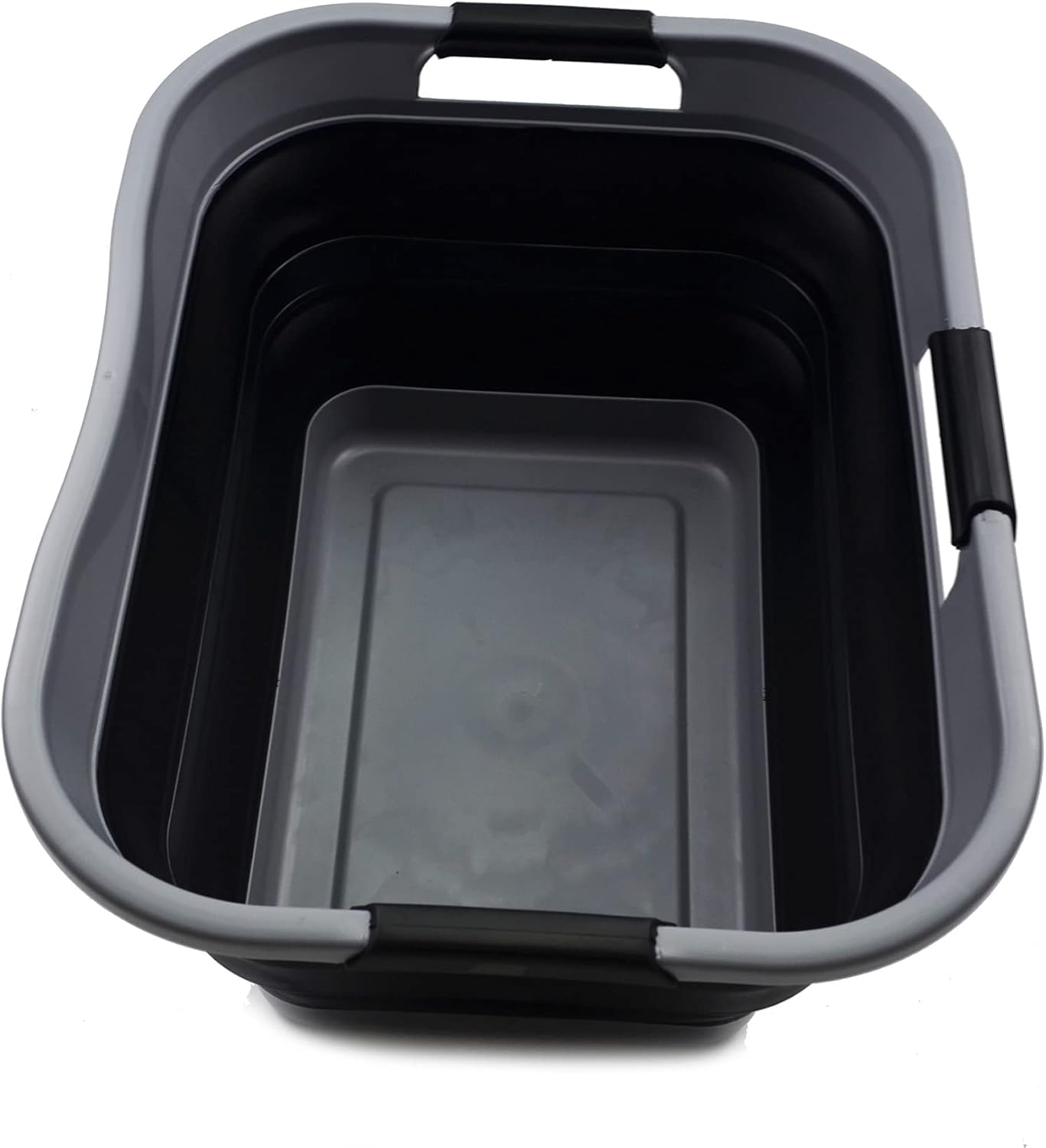 SAMMART 30L (8 Gallon) Collapsible Plastic Laundry Basket - Foldable Pop Up Storage Container/Organizer - Portable Washing Tub - Space Saving Basket - Water Capacity 24L(6.3 Gallon) (1, Grey/Black)