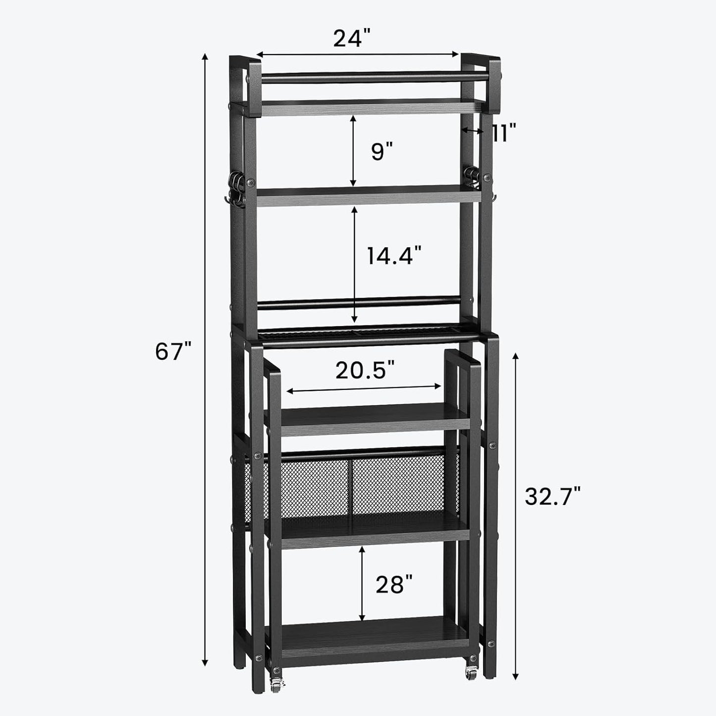 Recaceik 6-Tier Over The Toilet Storage Shelf with Cart, Freestanding Above Toilet Shelf Rack, Farmhouse Bathroom Organizer Shelves, Space Saver (Black)
