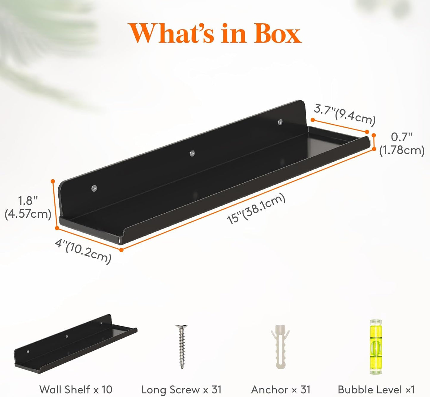 Lifewit Floating Shelves for Wall, 10 Pack Black Acrylic Shelf 15" Room Decor for Bookcase/Vinyl Record Display/Photo/Picture in Bedroom, Living Room, Bathroom, Kitchen Storage and Organization
