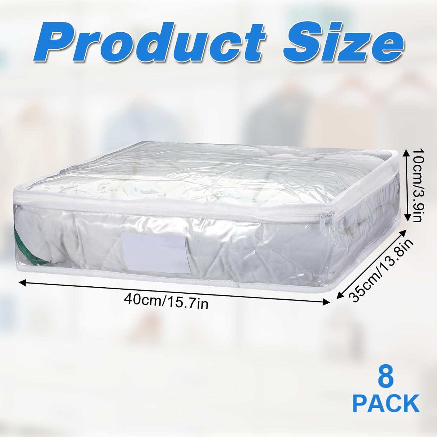 8 Pcs Clear Plastic Storage Bags with Zipper, 15.7 x 13.8 x 3.9 Inch Pvc Sweater Sheet Organizer Waterproof Zippered Clothing Storage Bags for Clothes, Linen, Pillow, Sheets, Blankets