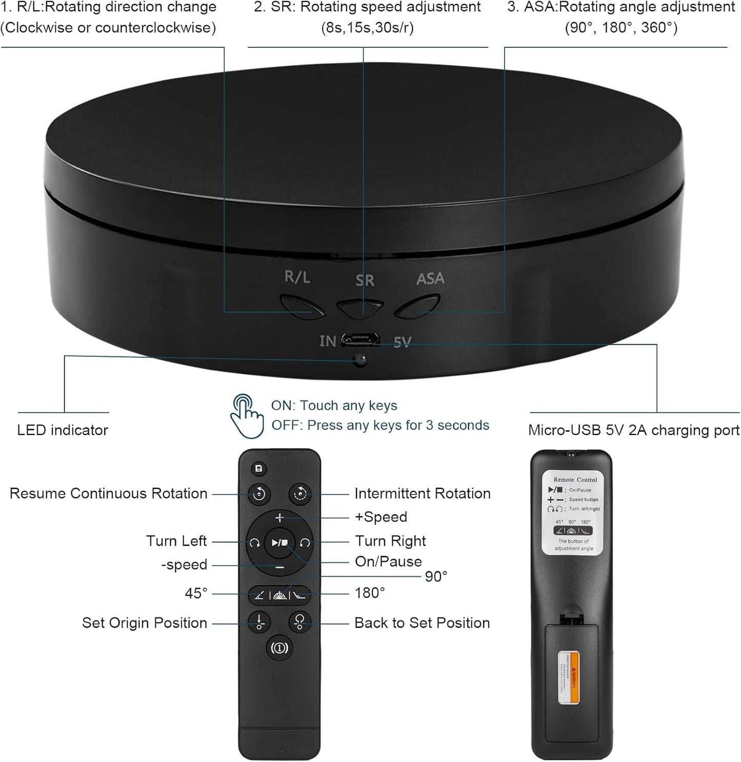 22 lbs Motorized Rotating Display Stand for Jewelry, Automatic Mute Auto Rotating Stand, Electronic Turntable with USB for Display, Photography Products