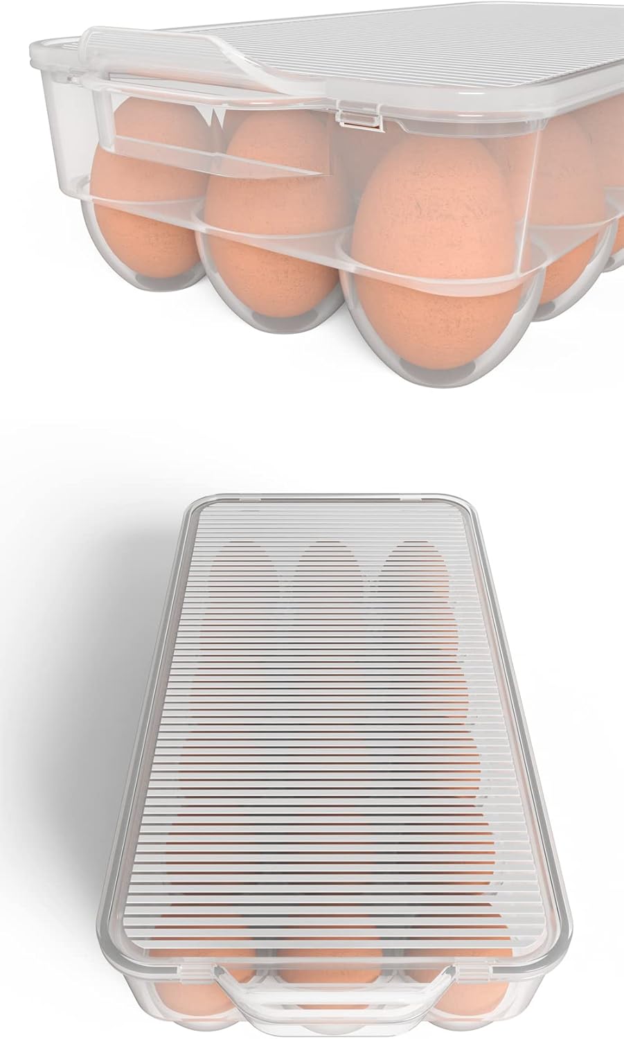 Clear Covered Egg Holder 3-Pack, Plastic Egg Storage for Refrigerator, Egg Tray Container with Lid, Fits 18 Eggs