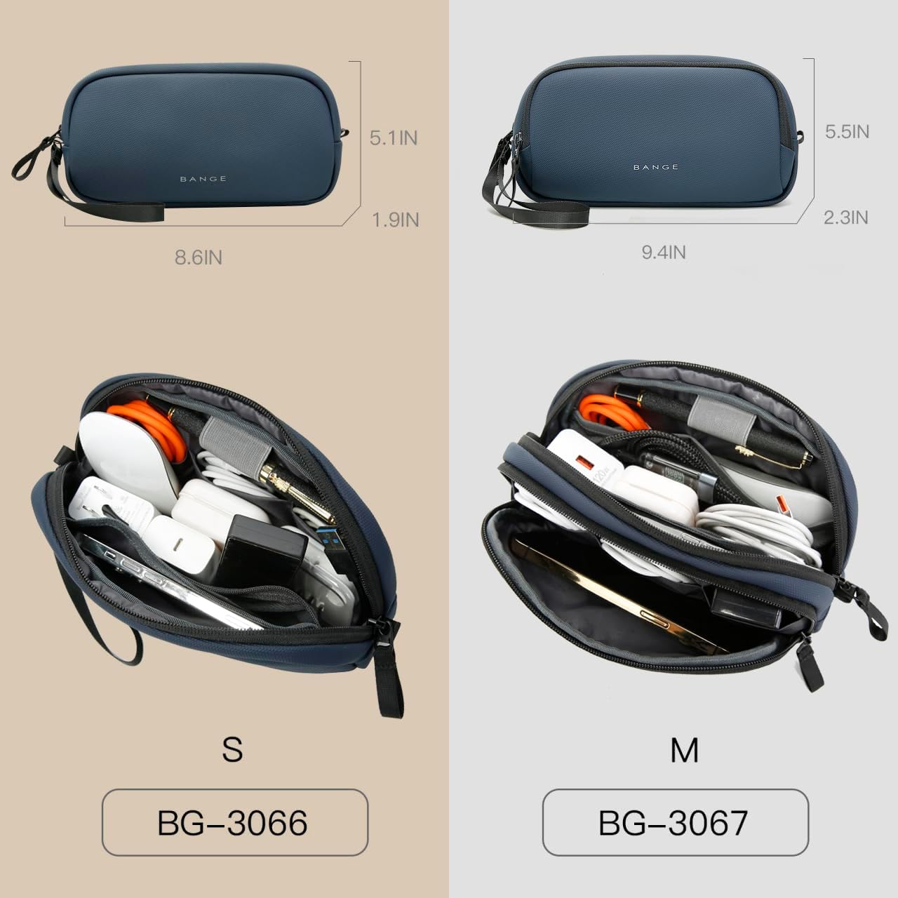 BANGE Cable Organizer Pouch， Travel Water Resistant Tech Accessories Bag Carry Storage，Electronic Organizer Accessory Case for Charger, Cables, Power Bank