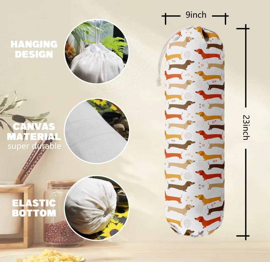 Dog Pattern Grocery Bags Holder Organizer - Wall Mount Plastic Bags Storage Container Dispensers, Perfect Gifts for Dog Lovers