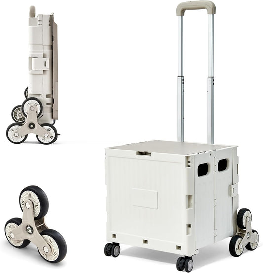 Utility Cart Foldable Shopping Cart Book Storage Cart, with Stair Climbing Wheels and Telescopic Handle, Ideal for Outdoor Home Use and Teacher/Student Book Storage.(Gray, Small)