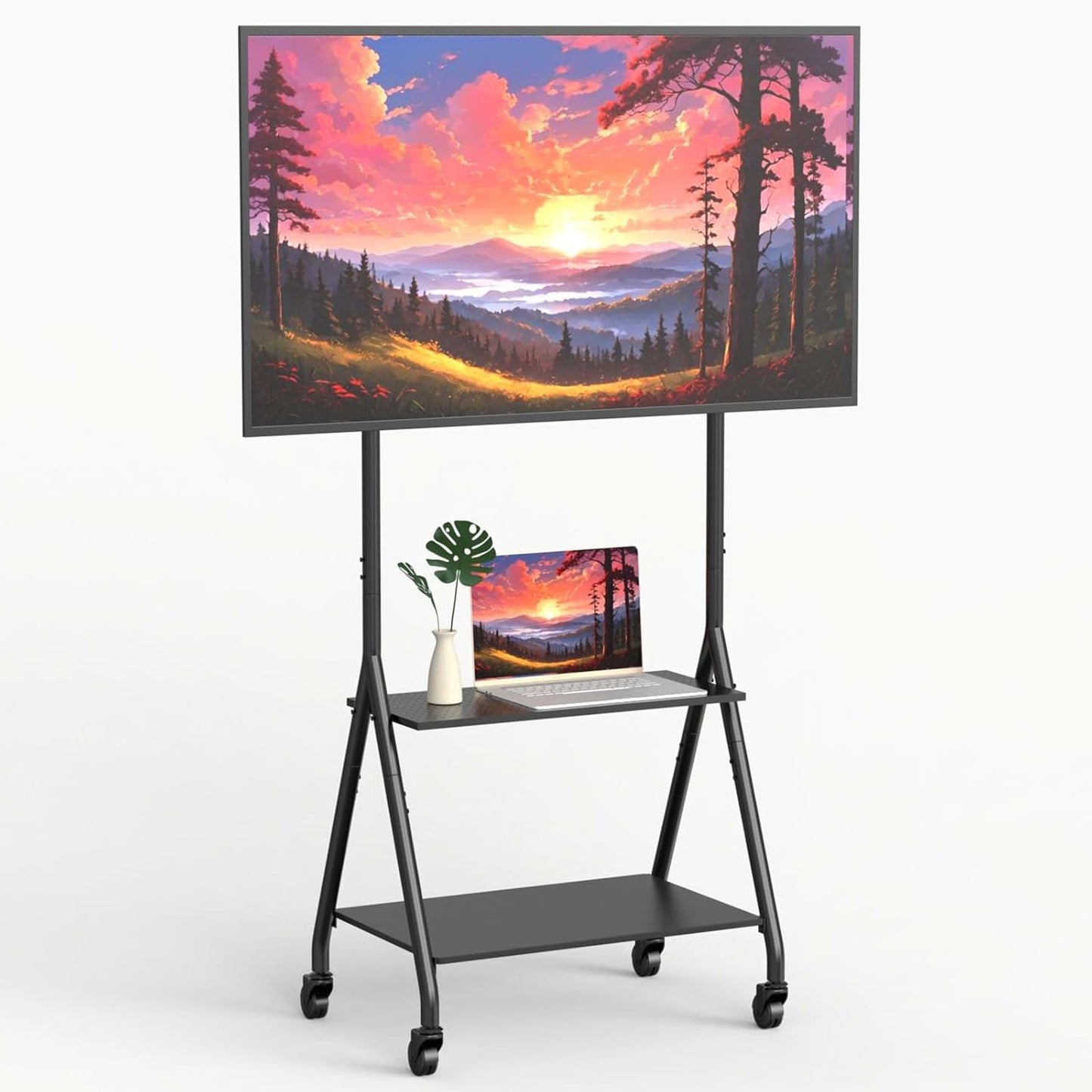 ZHOOGE Mobile TV Cart with 2-Tier Shelf for 32-80 inch TVs up to 110 lbs, Rolling TV Stand with Silent Wheel, Portable Outdoor Tv Stand for Business, Office, School, Home, Black