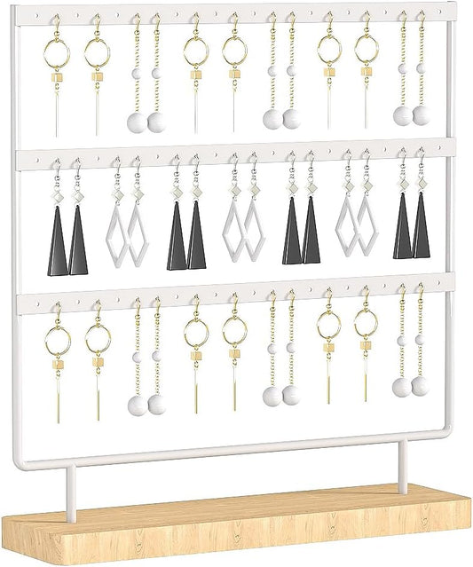 Earring Holder Organizer,Pierced Large Earrings Display Stand For Selling,Small Stud Earring Organizer Rack,Hoop Earring Storage Hanger Tree (White, 3 tier)