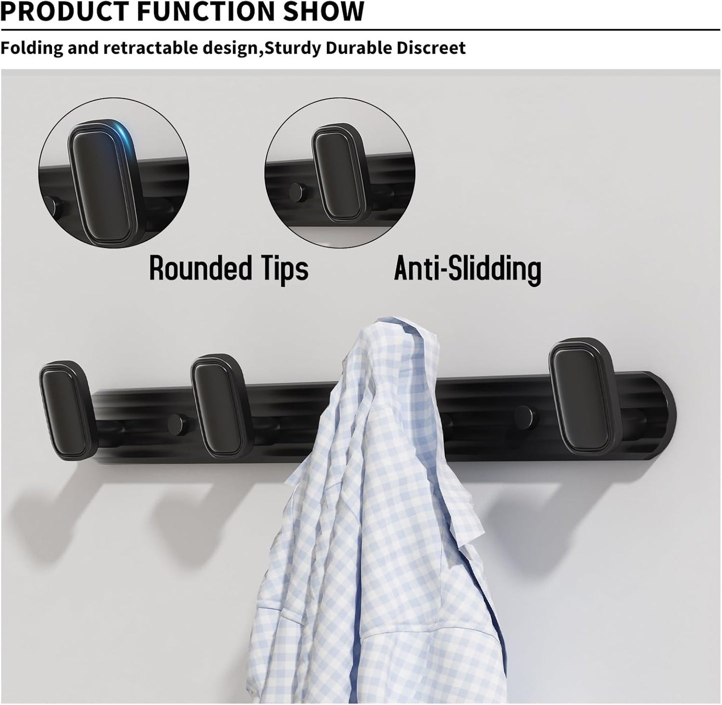 Coat Rack Wall Mount Black, 4 Hooks Rack Metal Coat Hanger Wall for Hanging Hat Purse and Robes, Towel Hook for Bathrooms and Entryway (1 Pack)