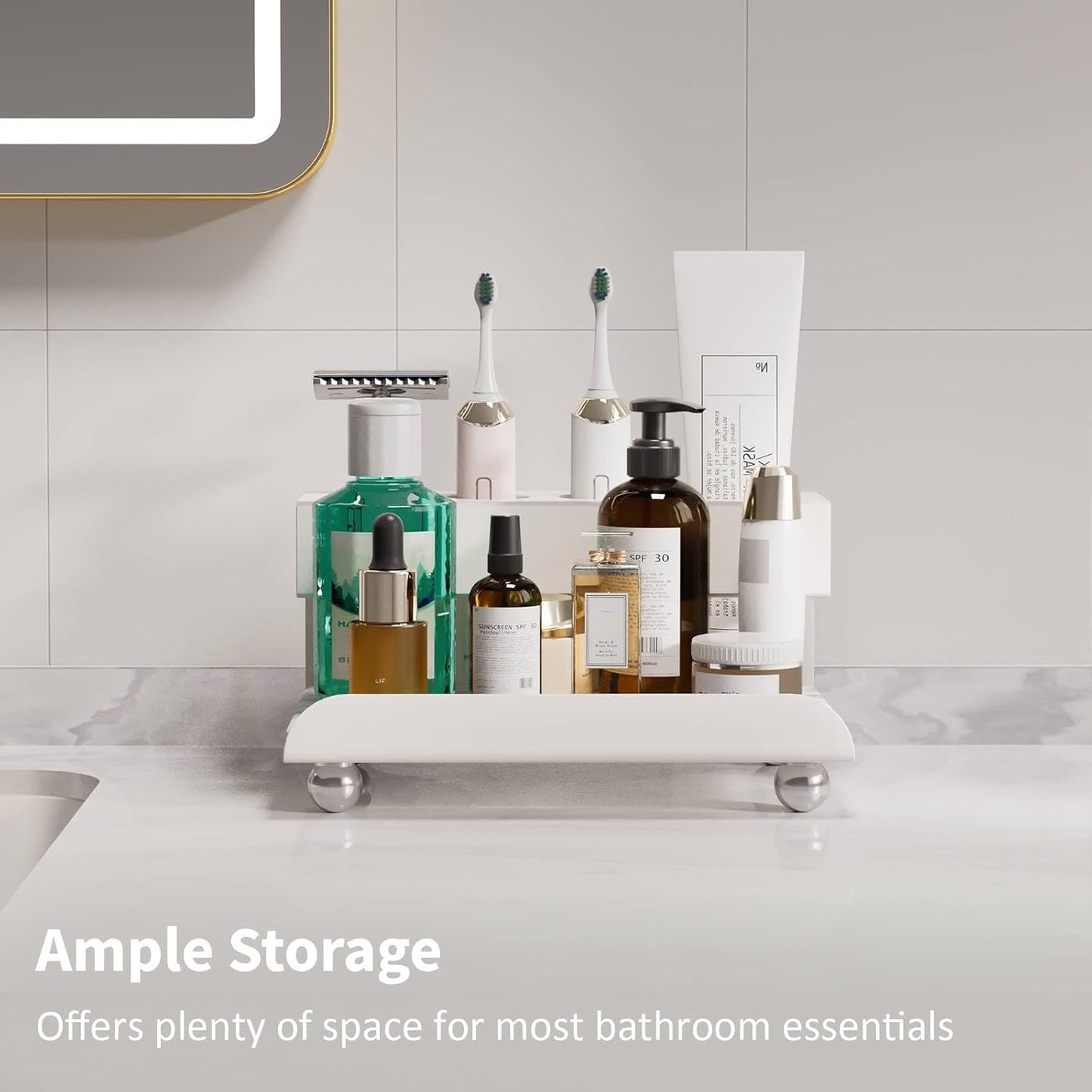 Quick Dry Electric Toothbrush Holder 4 Slots Metal Bathroom Counter Organizer for Toothpaste Razor Mouthwash, White