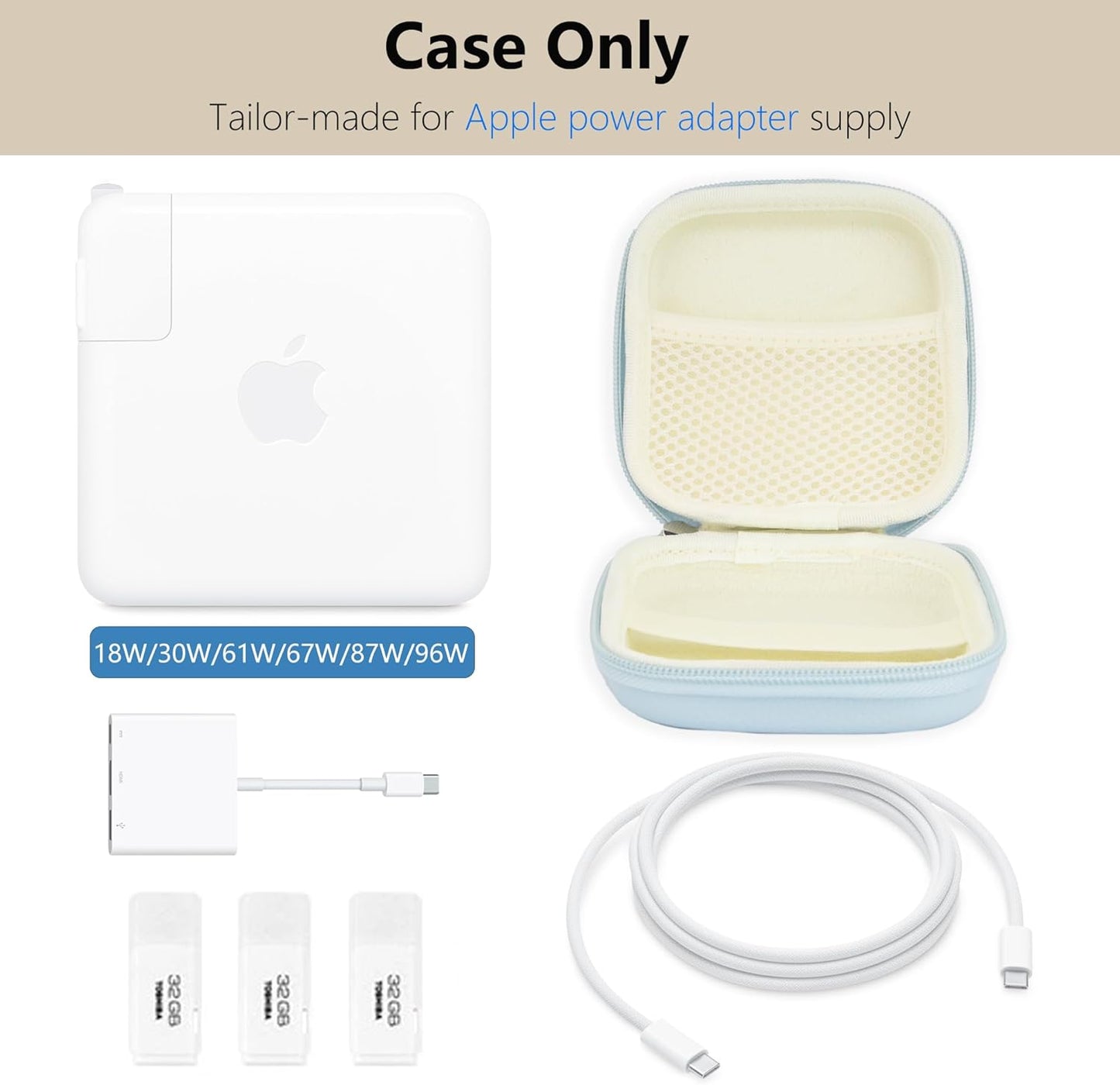 Charger Case for Macbook, Portable Tech Electronic Organizer Bag, Travel Storage Pouch for Laptop Accessories, MacBook Power Adapter, Charging Cords, USB Drives, Power Bank (Blue, M)