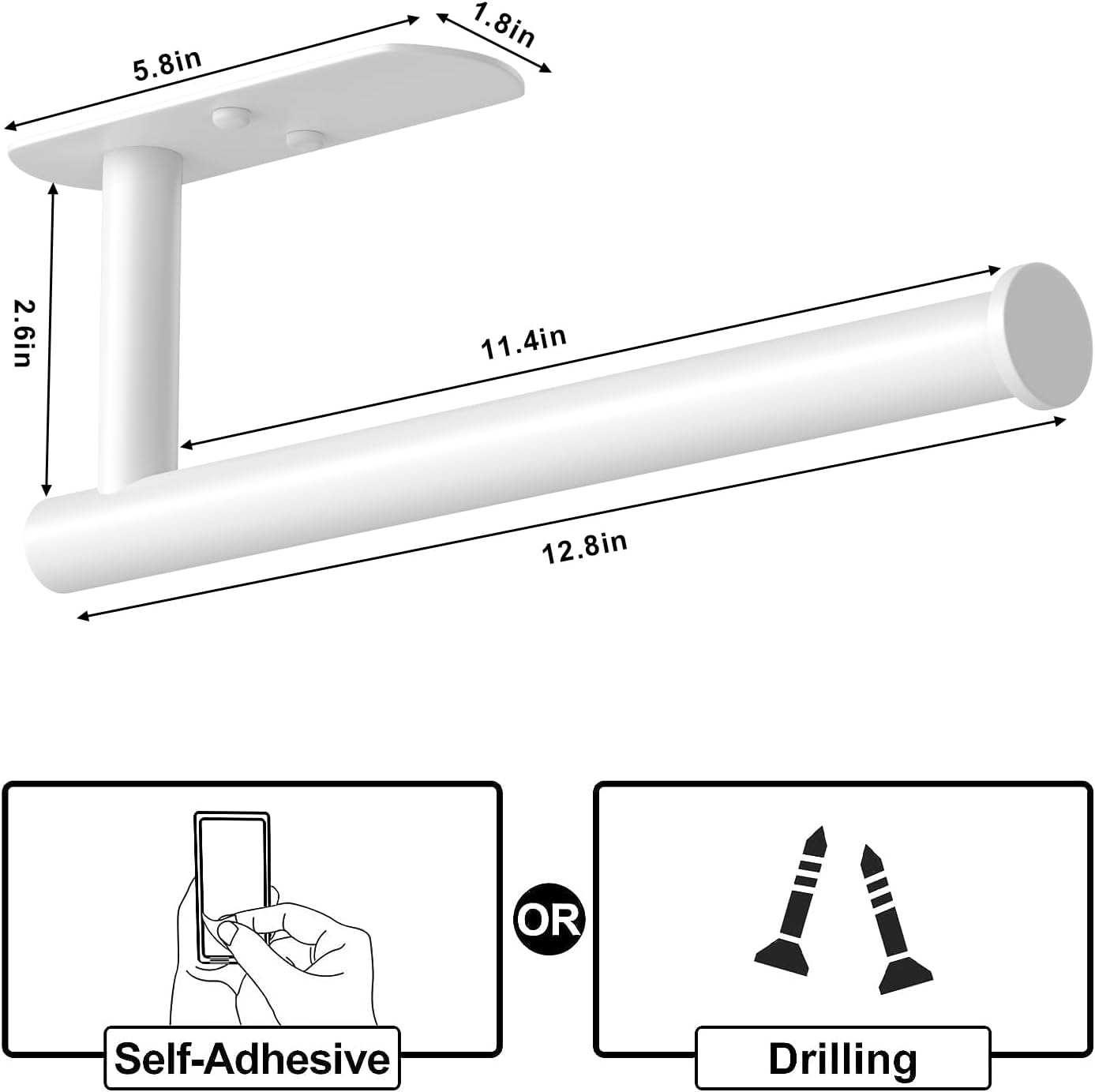 HUFEEOH Adhesive Paper Towel Holder Under Cabinet Wall Mount for Kitchen Paper Towel, Stainless Steel Paper Towel Roll Rack for Bathroom Towel (Thick, White)