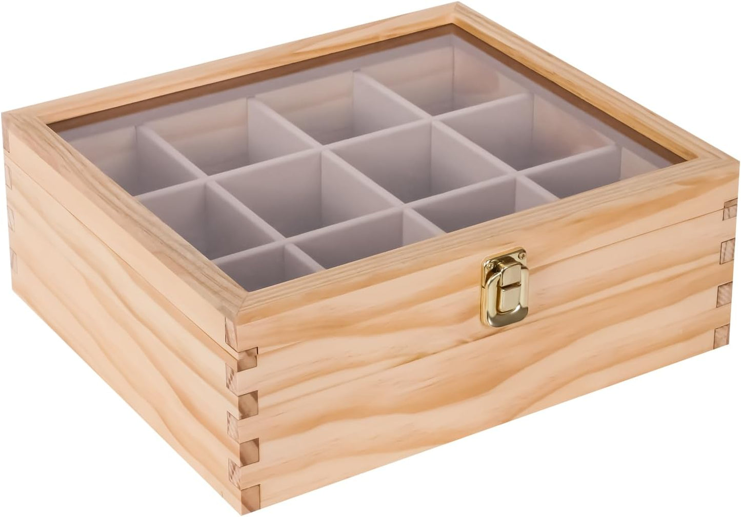 LI.TOPWP Pine Wood Tea Bags Organizer, 12 Compartments Storage Box with Clear Acrylic Window, Multi-Functional Tea Bags Holder for Countertop, Kitchen Cabinet.