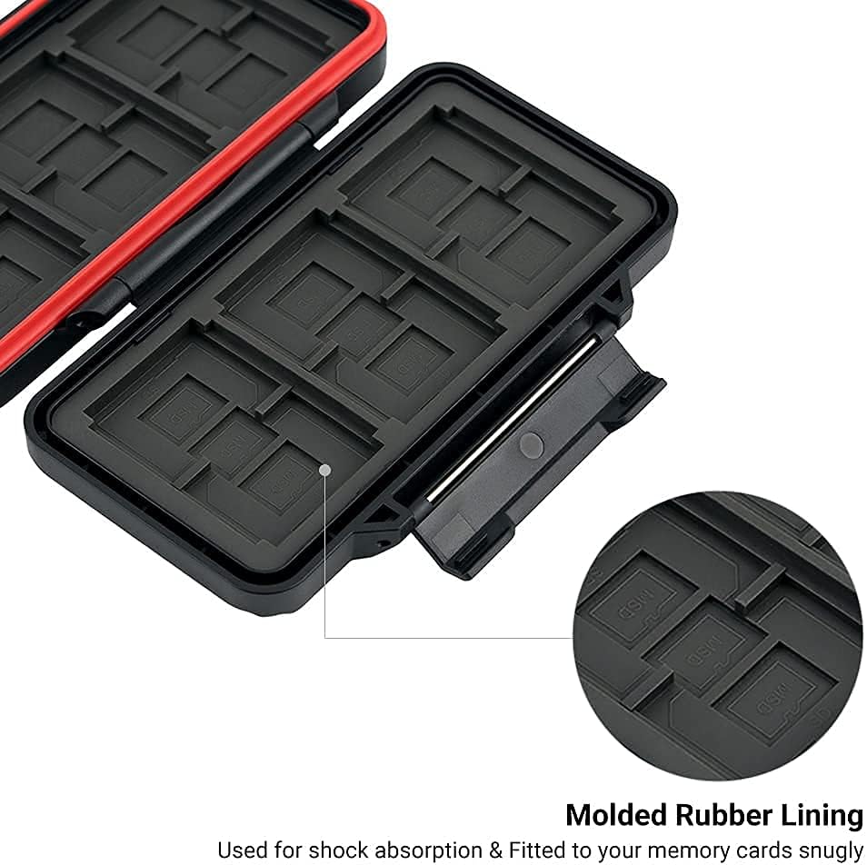 PROfezzion 36 Slots Memory Card Case, SD Card Holder for 12 SD/SDXC/SDHC & 18 Micro SD/TF & 6 CF/Cfast Cards, Water-Resistant & Anti-Shock Designed for SD Card Case with Rubber Interior, Black