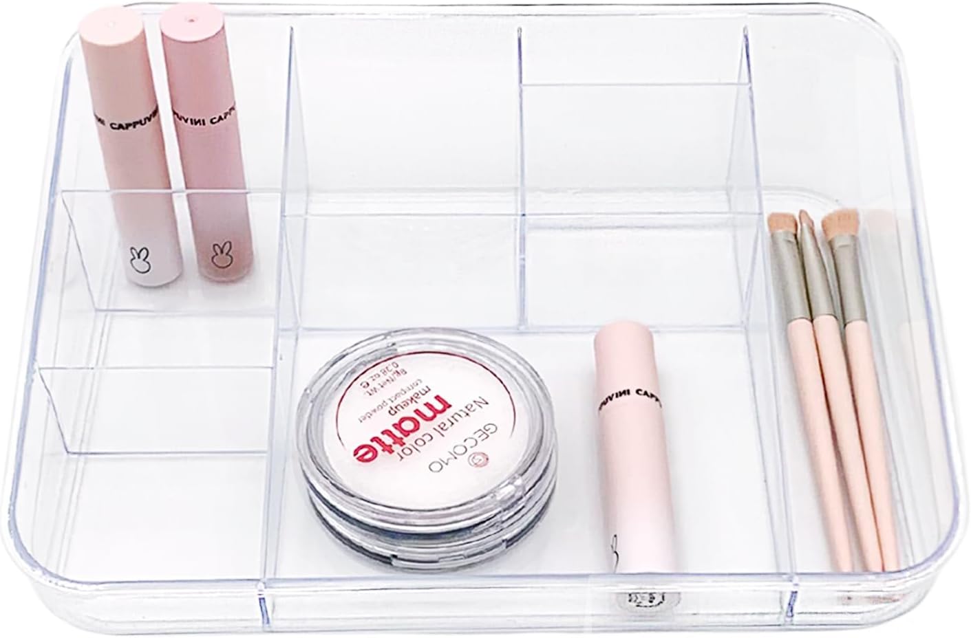 SUNFICON Makeup Tray Organizer Cosmetic Display Case Office Stationery Storage Holder Countertop Storage Unit Makeup Box for Bathroom Drawers,Vanities Office Desk,Washable Crystal Clear Acrylic