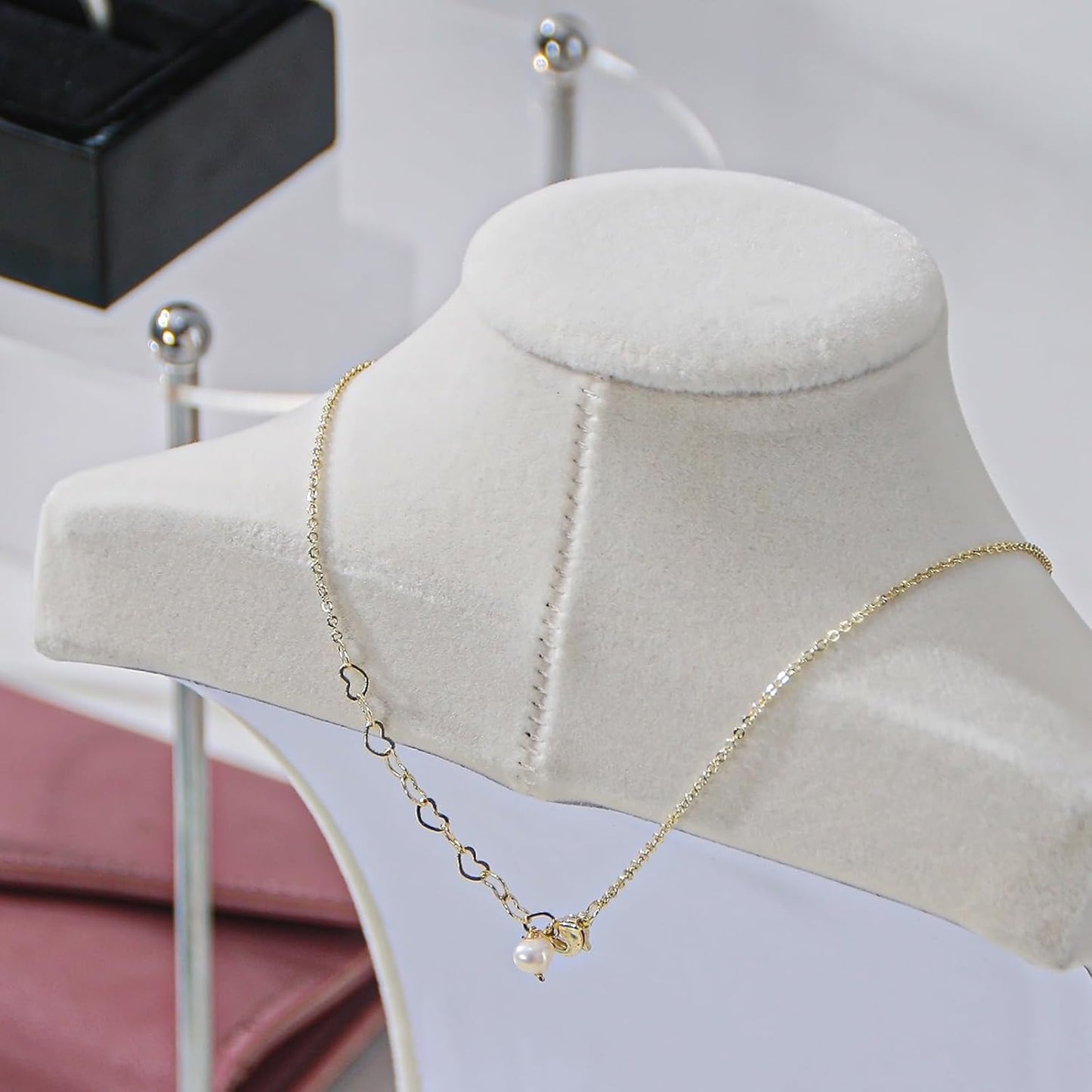 Necklace Bust Stand for Selling, Beige VelvetNecklace Display Holder, Jewelry Necklace Organizer Rack for Home Use or Shop Show (13" Height)