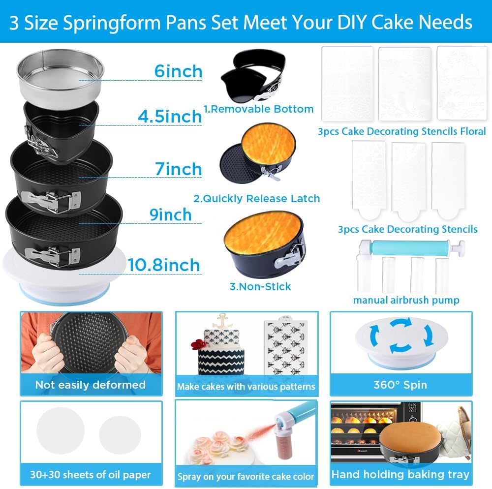 Cake Decorating Kit, 672 Pcs Cake Decorating Supplies With Cake Carrier Holder Springform Pan Sets 3-Layer Toolbox Organizer Icing Piping Nozzles Cake Rotating Turntabl Baking Supplies Set Tools