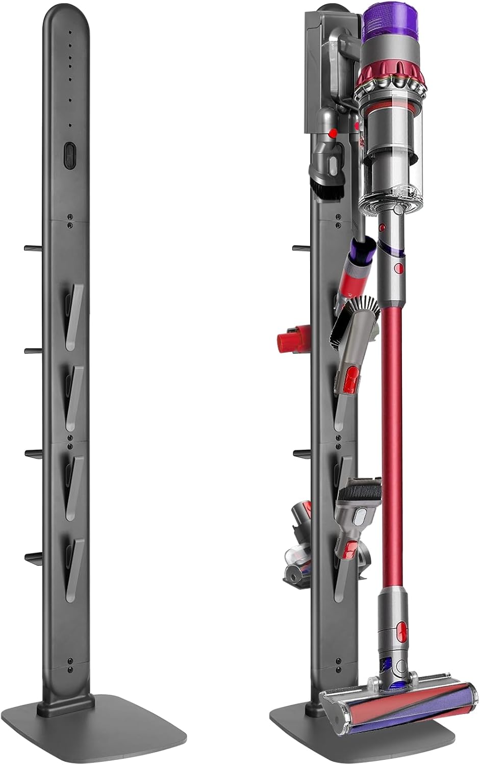 Haturi Premium Vacuum Stand for Dyson Gen5 V15 V12 V11 V10 V8 V7 V6, Metal Attachment Holder with 4 Hooks & 4 Shelves, Hidden Cord Design, Space-Saving Storage Organizer for Dyson Cordless Vacuums