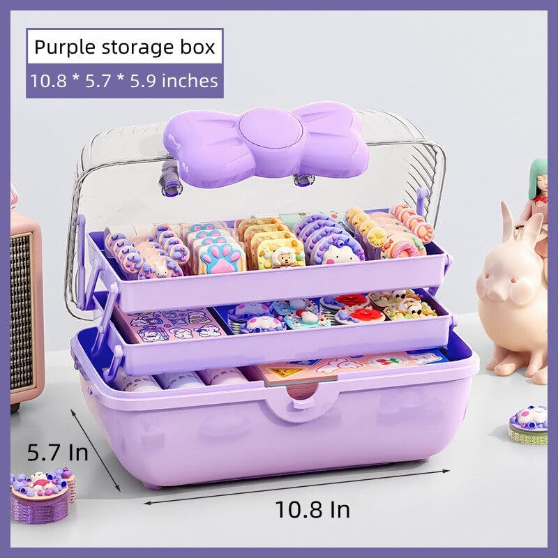Bow Knot Hair Accessories Organizer Box Cute Dust Proof Childrens Jewelry Storage Box 3 Layers Plastic Storage Box for Hair Clips,Headbands,Hair Bands,Jewelry,Etc