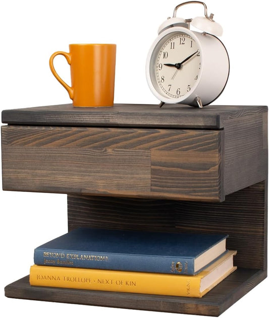 Floating Nightstand Side Accent or End Table with Storage Drawer, Wood Bedside Shelf, Handmade Floating Table (Nairobi)