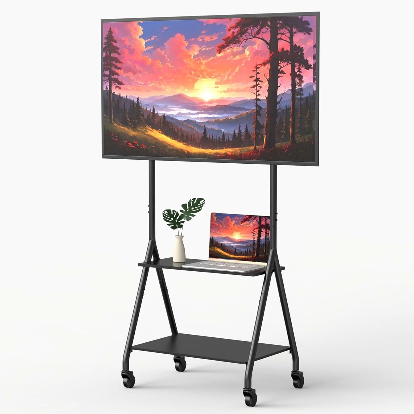 ZHOOGE Mobile TV Cart with 2-Tier Shelf for 32-80 inch TVs up to 110 lbs, Rolling TV Stand with Silent Wheel, Portable Outdoor Tv Stand for Business, Office, School, Home, Black