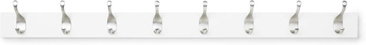 Amazon Basics Wall Mounted Modern Coat Rack with Versatile Storage Hooks, Rectangular, 8-Hook, White