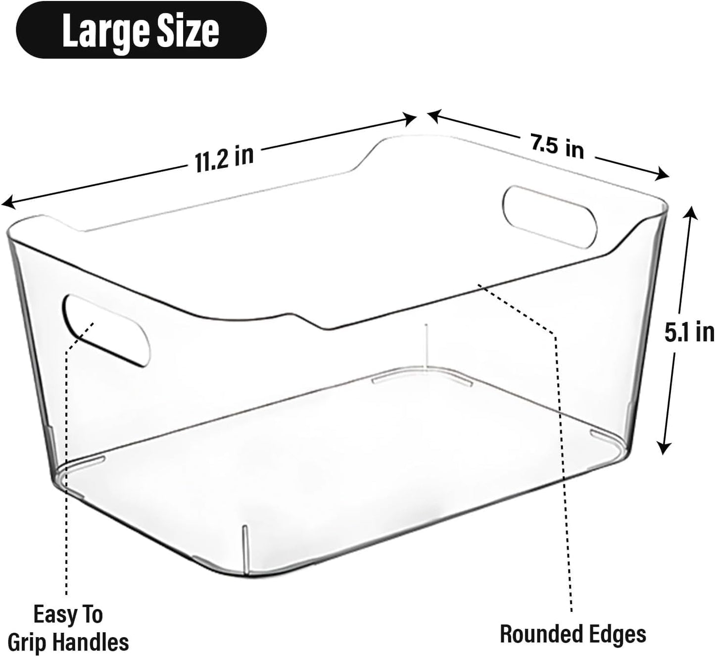 Clear Plastic Storage Bins for Kitchen Organization or Pantry Organizers and Storage, Freezer Organizer Storage Containers Bin for Organizing Refrigerator Cabinet Organizers (8, Large)