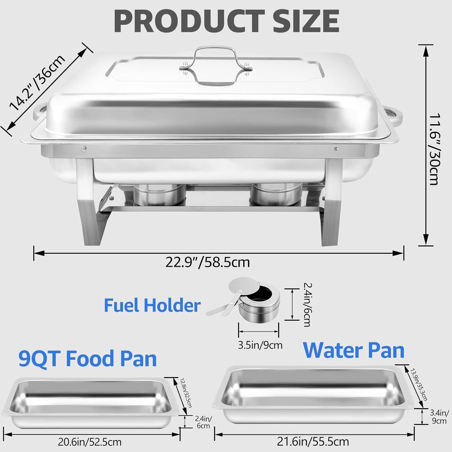 6 pack Chafing Dishes for Buffet of Stainless Steel Food Warmers 9 QT Chafers and Buffet Warmers Sets Commercial Catering Chafers, 12 Pans（full size+ 1/2 size+ 1/3 size)